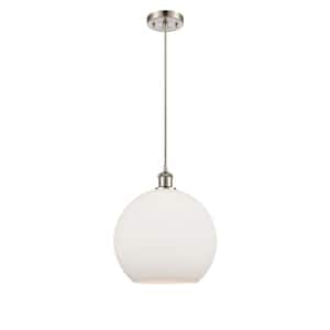 Athens 60-Watt 1 Light Brushed Satin Nickel Shaded Mini Pendant Light with Frosted glass Frosted Glass Shade