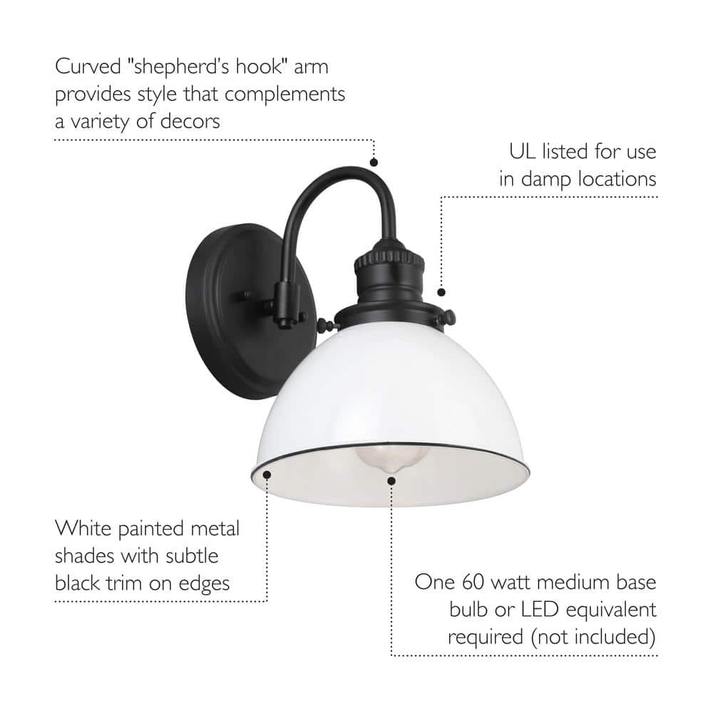 Savannah Matte Black and White Metal 1-Light Wall Sconce