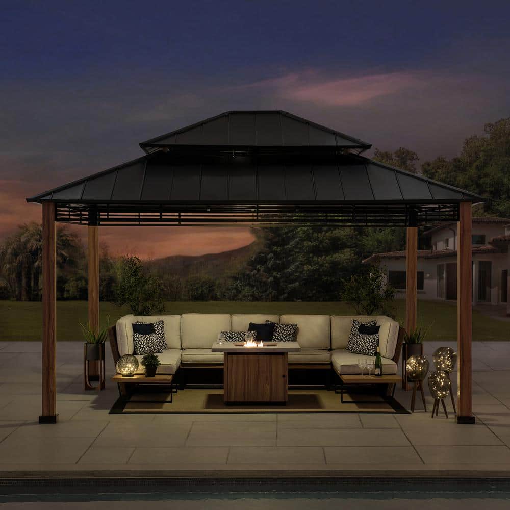 Sunjoy Roberts 13 x 15 ft. Black Steel Frame Hardtop Gazebo