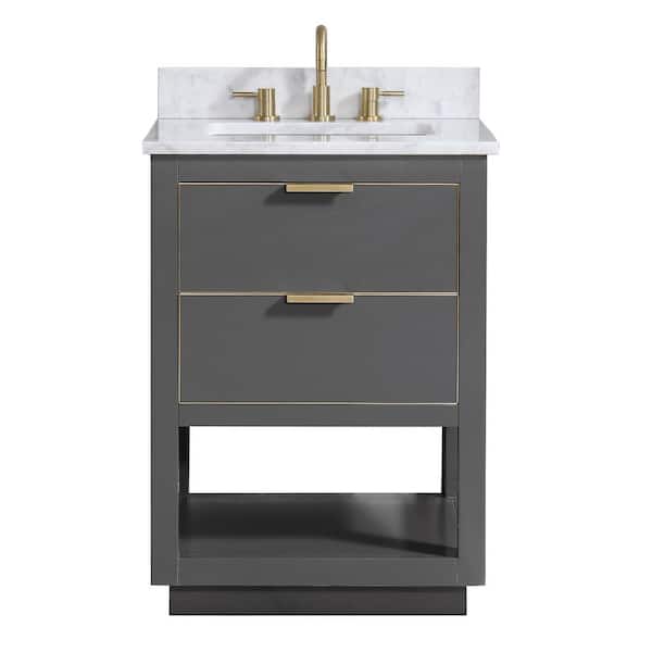 Avanity Allie 25 in. Single Sink Twilight Gray with Gold Trim Bath Vanity with Carrara White Marble Top