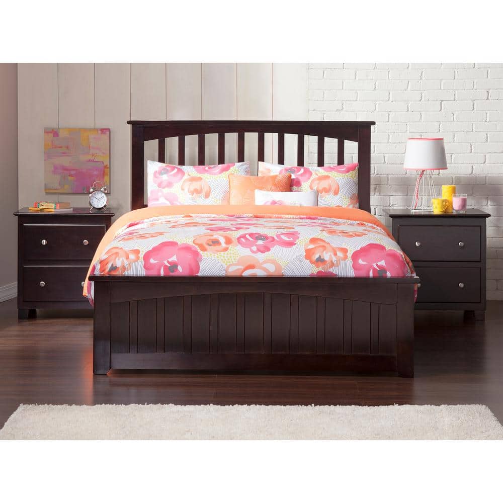 Espresso Full Wood Platform Bed with Trundle and Slats