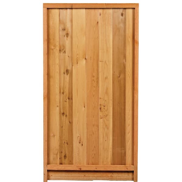 Unbranded 3 ft. x 6 ft. Premium Western Red Cedar Heavy-Duty Solid Fence Gate with Stained SPF Frame (67-1/2 in. H x 36 in. W)