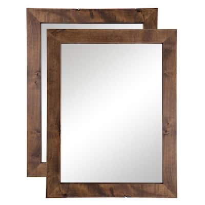 31 in. x 24 in. Farmhouse Rectangle Solid Wood Framed Walnut Bathroom Vanity Wall Mirror (Set of 2)
