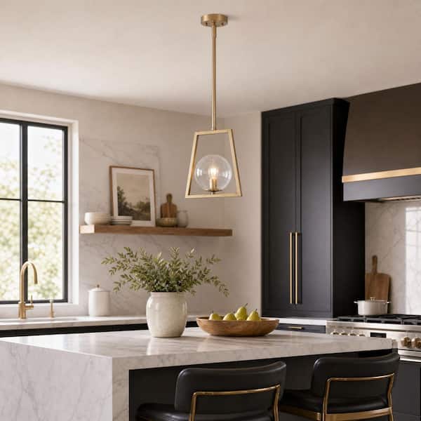 Gold Globe Pendant Light – Mid-Century Modern 7.1" Frosted Glass Shade, Adjustable Hanging Rods, E12 Base For Kitchen Island & Dining Room