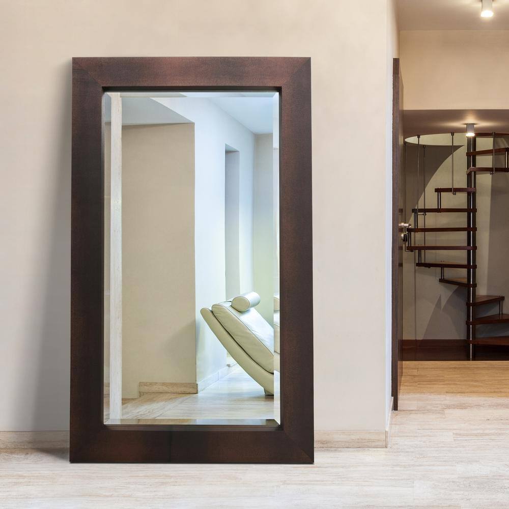 Oversized Bronze and Leather Rectangular Floor Mirror