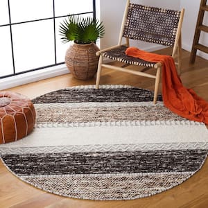 Natura Brown/Ivory 6 ft. x 6 ft. Chevron Striped Round Area Rug