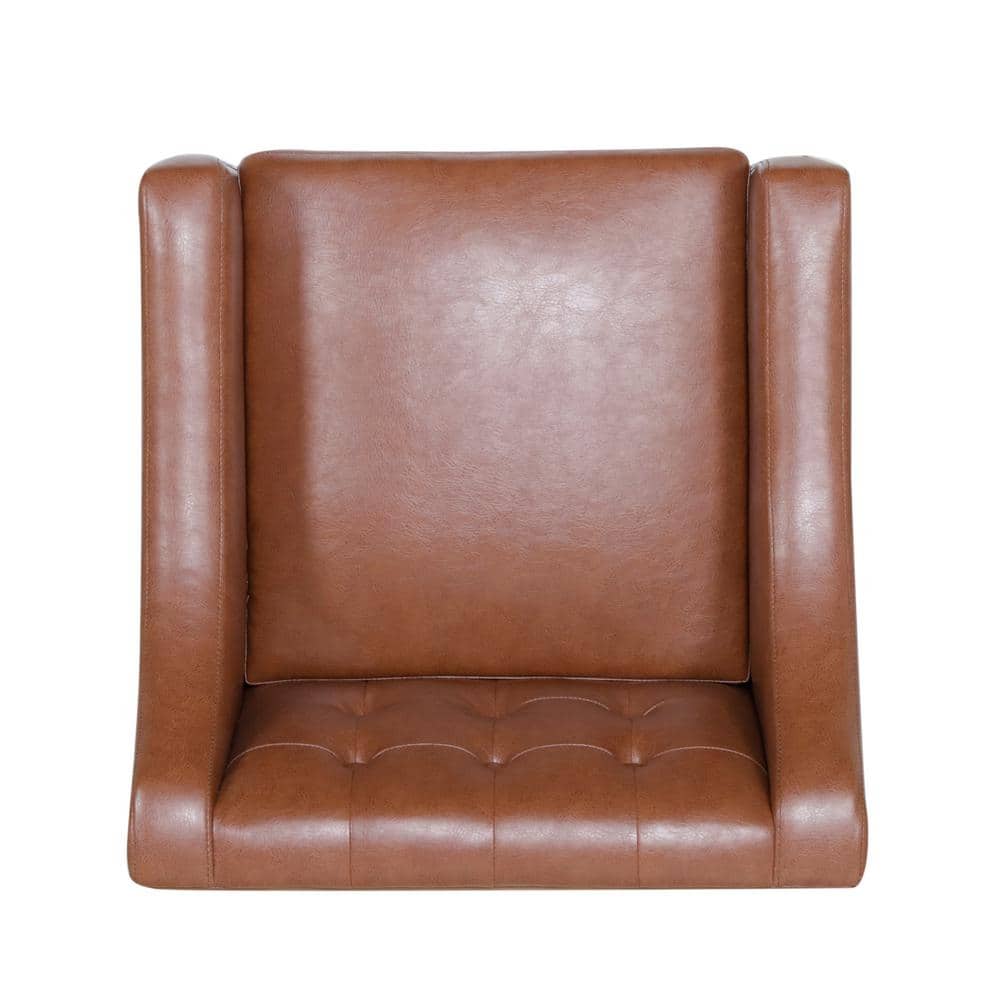 Espresso and Cognac Brown Faux Leather Accent Chair with Tufted Detail