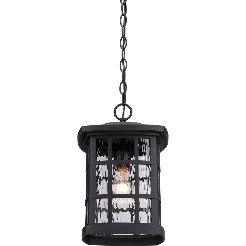 Mystic Black Glass Outdoor Hanging Lantern with Bronze Frame