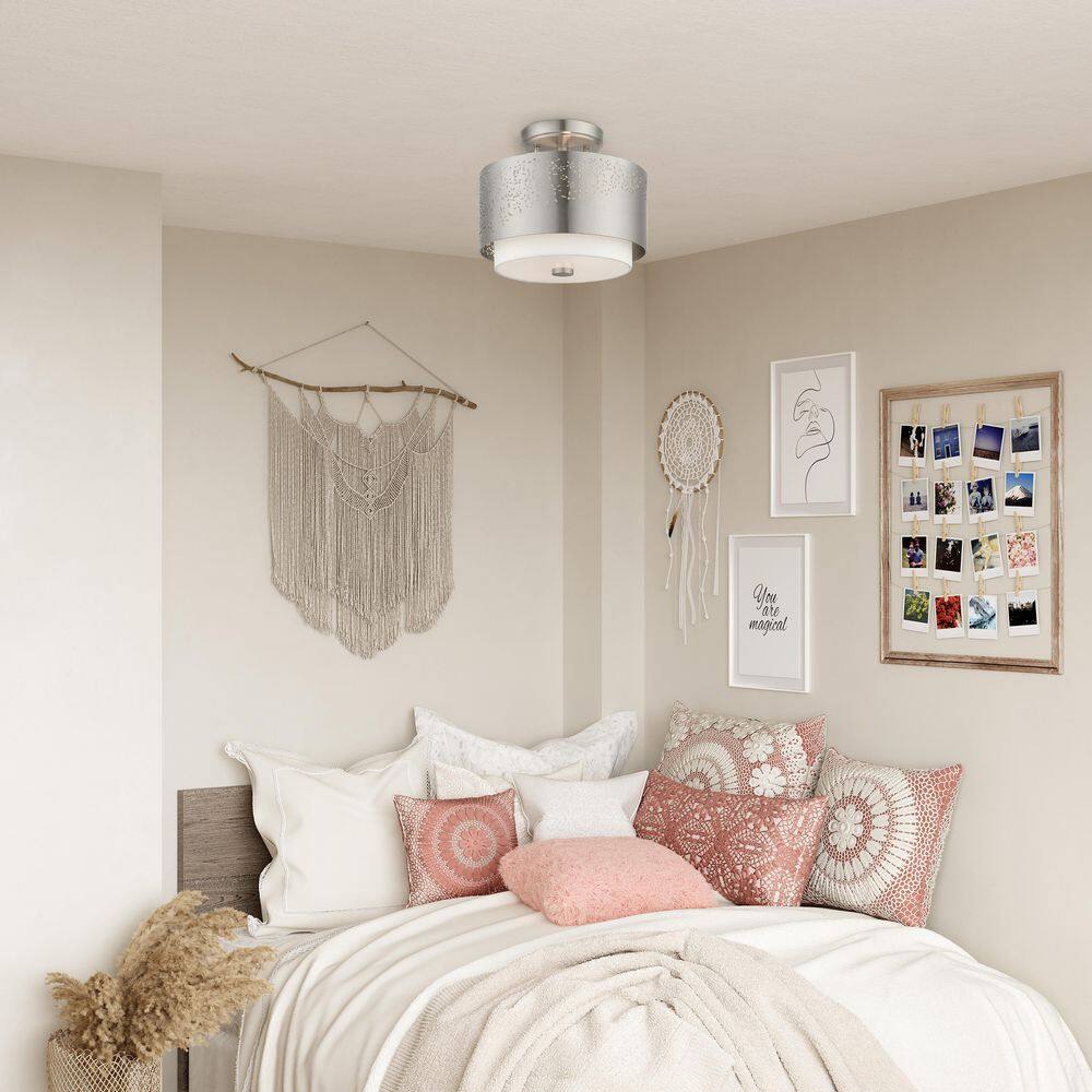 Brushed Nickel Drum LED Indoor/Outdoor Semi-Flush Mount