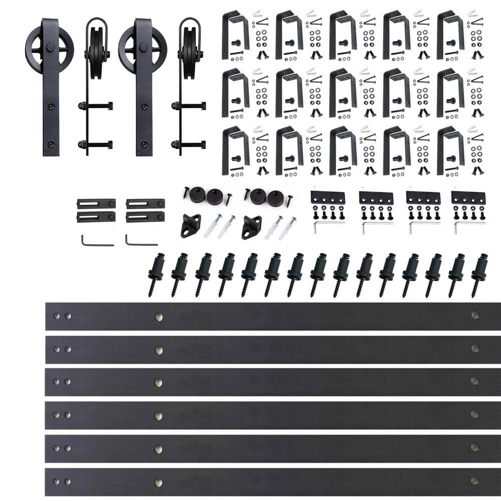 20 ft./240 in. Black Rustic Double Track Bypass U-Shape Sliding Barn Door Hardware Kit - Spoke Wheel Design Roller price history on PriceWatchPro