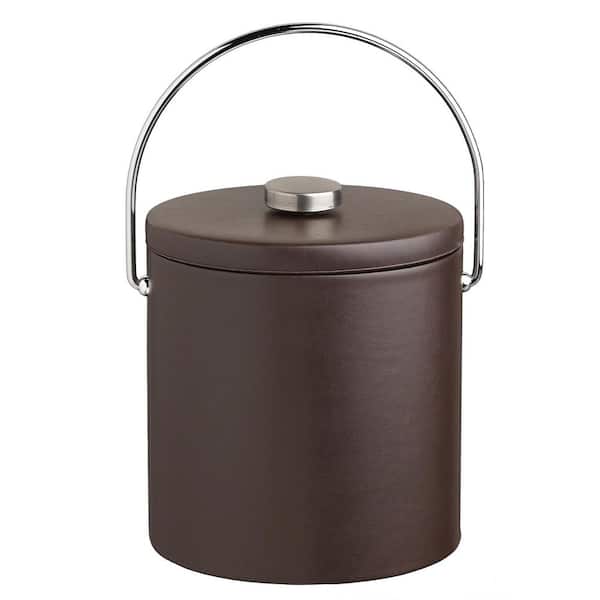 Kraftware Contempo 3 Qt. Brown Ice Bucket with Bale Handle and Domed Leatherette Lid
