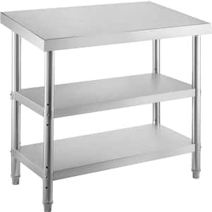 Stainless Steel Prep Table 60 x 14 x 33 in. Silver Stainless Steel Table 2 Adjustable Undershelf Kitchen Utility Table