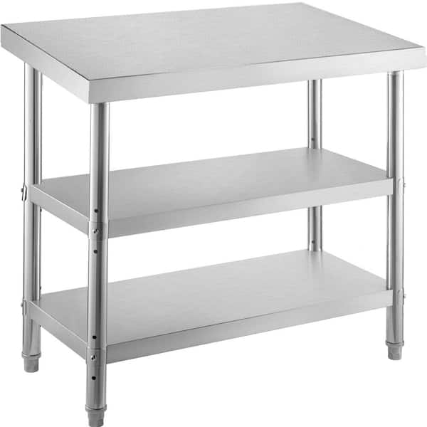VEVOR Stainless Steel Prep Table 60 x 14 x 33 in. Silver Stainless Steel Table 2 Adjustable Undershelf Kitchen Utility Table