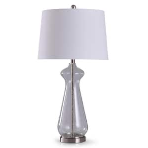 Allen 31.68 in. Brushed Steel and Clear Seeded Glass Table Lamp