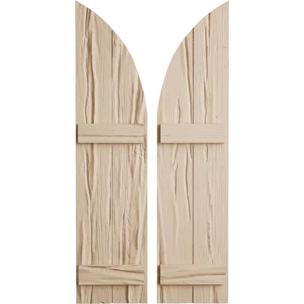 Ekena Millwork 11 in. x 66 in. Polyurethane Riverwood 2-Board Joined Board-n-Batten Quarter Arch Top Shutters, Primed Tan