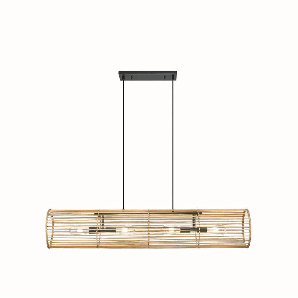 60-Watt 4-Light Black Finish Handwoven Pendant Light with Rattan Shade, No Bulbs Included price history on PriceWatchPro
