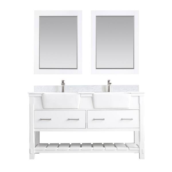 Altair Georgia 60 in. Bathroom Vanity in White with Composite Carrara Top in White with White Basin and Mirror