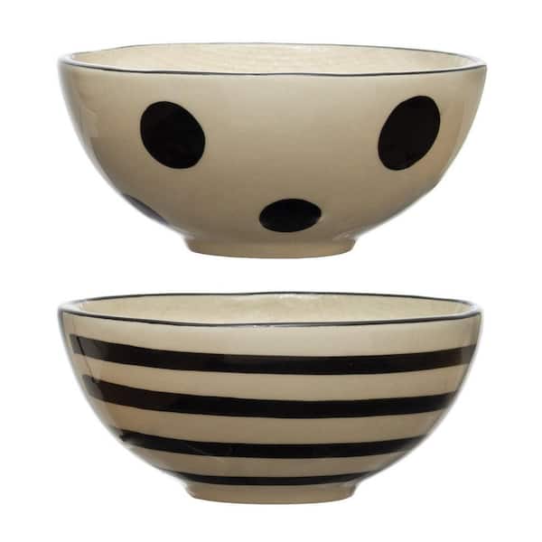 3R studios 30 fl. oz. White Hand-Painted Stoneware Bowls (Set of 2 Styles)
