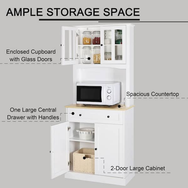 Homfa Microwave Cabinet with Hutch, Kitchen Pantry Cabinet Sideboard with  Adjustable Shelves and Drawer for Dining Room, White 