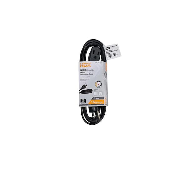 HDX 8 ft. 16/3 Light Duty Indoor Black Extension Cord with Banana Tap