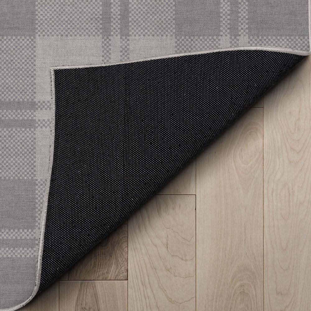 Light Grey Plaid Washable Synthetic Rectangular Area Rug 3'3" x 5'