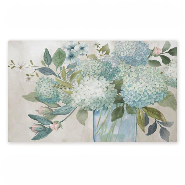 Blue Hydrangeas Galore Beige 18 in. x 30 in. Polyester Non-Slip Outdoor Door Mat