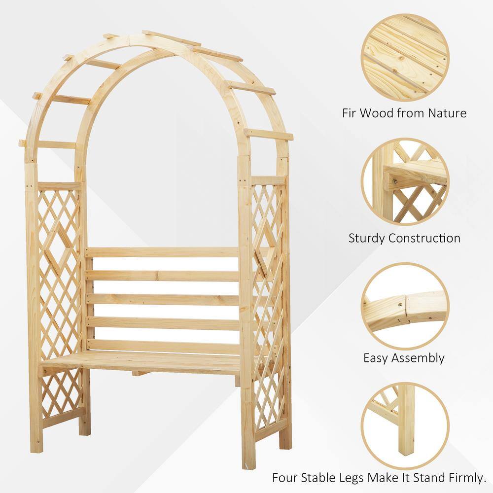 Natural Fir Wood Garden Arch with Bench and Trellis