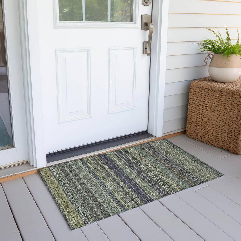 Sage Green Synthetic Flat Woven Reversible Rug 1'8" x 2'6"