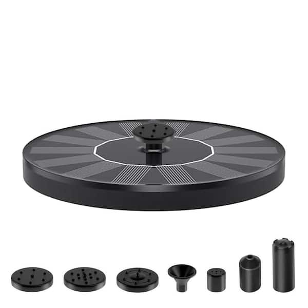 Black Solar Bird Bath Water Fountain Pump 6.3in 6.3in Outdoor Eco-Friendly Solar Fountain with 6 Nozzles
