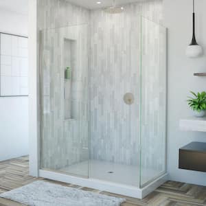 Linea 30 in. x 30 in. x 72 in. Semi-Frameless Corner Fixed Open Entry Design Shower Door in Brushed Nickel