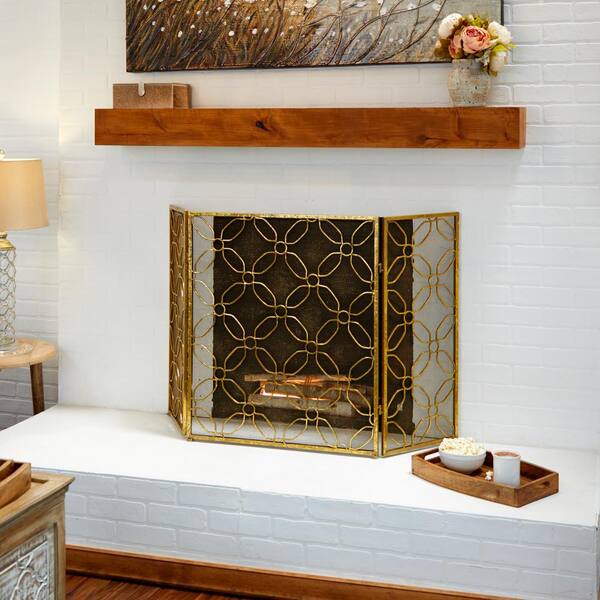 Noble House Valeno Gold Iron 1-Panel Fireplace Screen 14377 - The Home