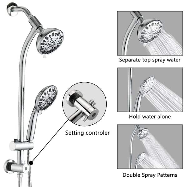 7-Spray Patterns 1.8 GPM 5 in. Wall Mount Handheld Shower System with Fixed Shower Head in Chrome