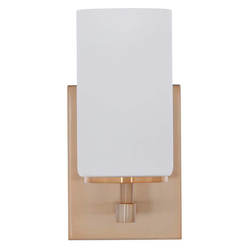 Satin Brass and Bronze Dimmable Wall Sconce with Etched Glass Shade
