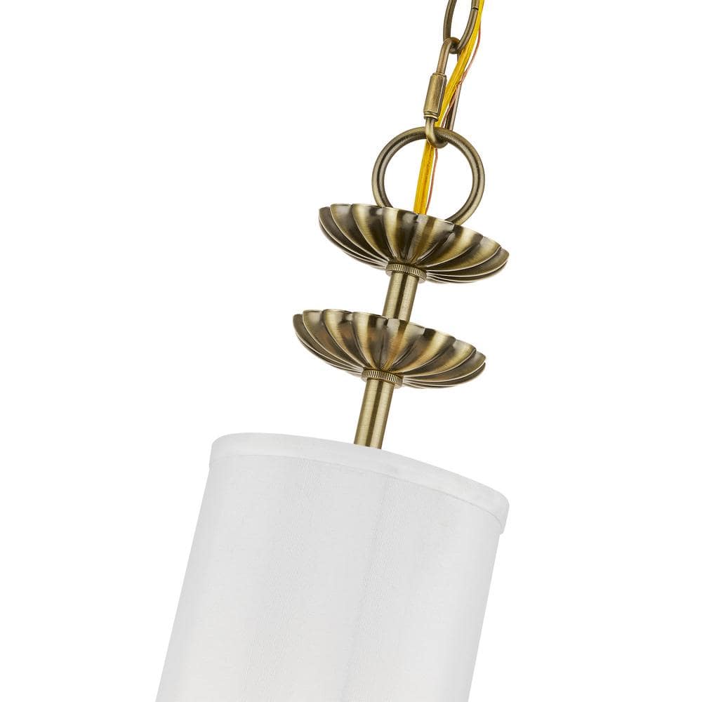 Antique Brass Floral Mini Pendant with Off-White Drum Shade