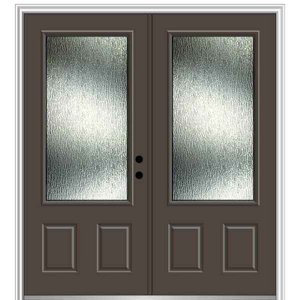 MMI Door Rain Glass 72 in. x 80 in. Left-Hand Inswing 3/4 Lite 2-Panel Painted Brown Prehung Front Door on 6-9/16 in. Frame