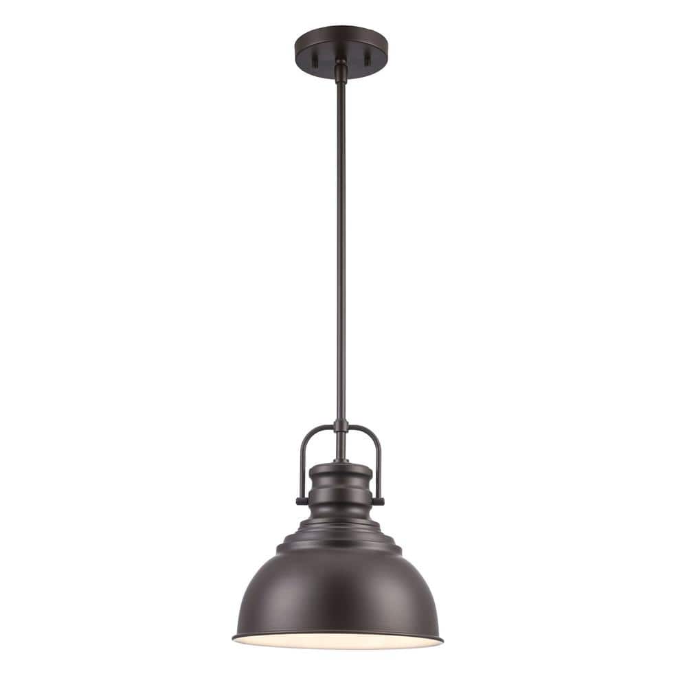 Shelston 10 in. 1-Light Bronze Farmhouse Pendant Light Fixture with Metal S