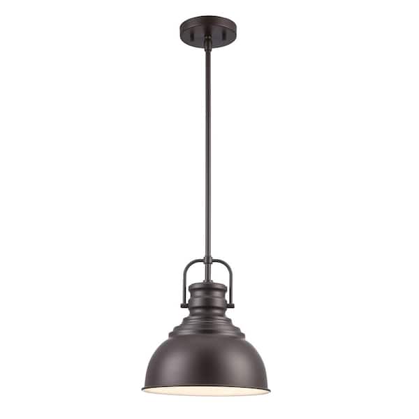 Home Decorators Collection Shelston 10 in. 1-Light Bronze Farmhouse Pendant Light Fixture with Metal Shade
