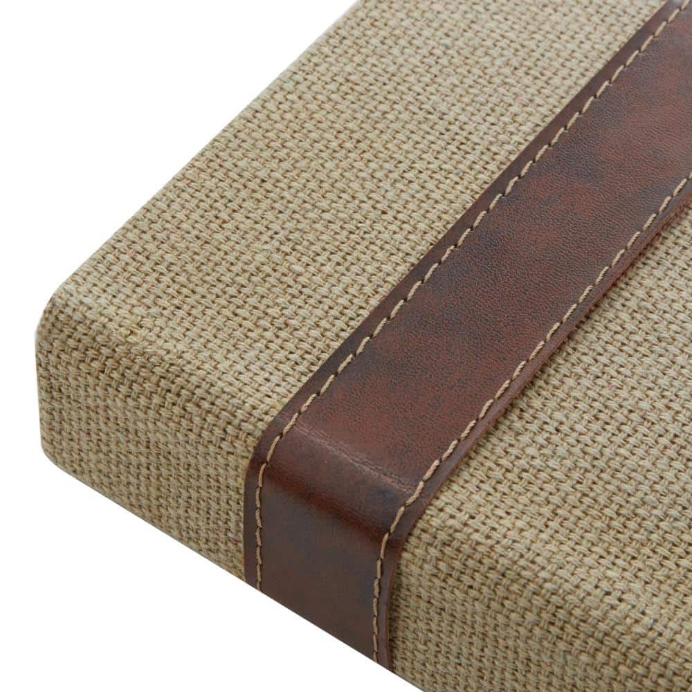 Set of 3 Beige and Brown Burlap Faux Leather Book Boxes