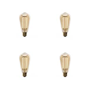 100-Watt Equivalent ST19 Dimmable Straight Filament Amber Glass E26 Vintage Edison LED Light Bulb, Warm White (4-Pack)