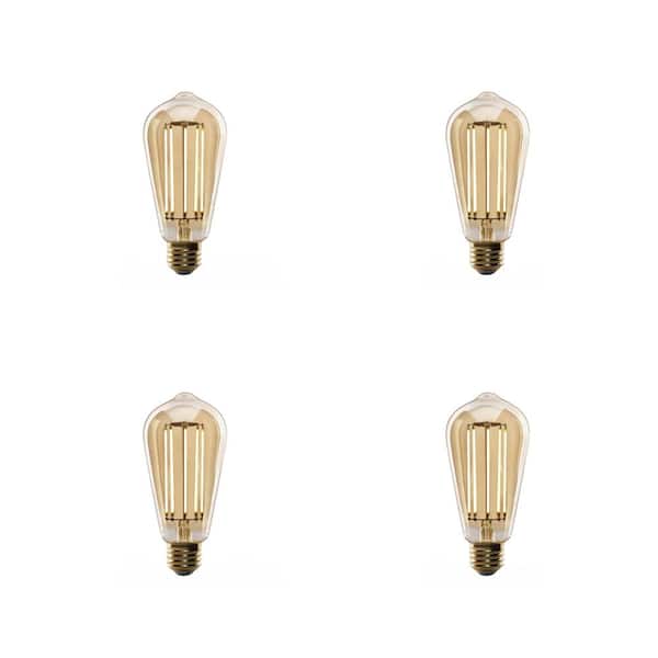 Feit Electric 100-Watt Equivalent ST19 Dimmable Straight Filament Amber Glass E26 Vintage Edison LED Light Bulb, Warm White (4-Pack)