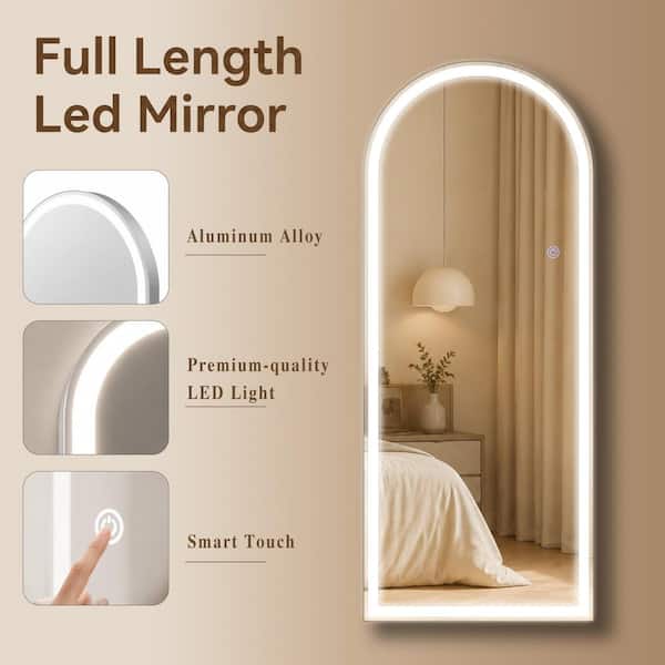 Modern White 30 in. W x 71 in. H Arched LED Full Length Mirror Floor Mirror