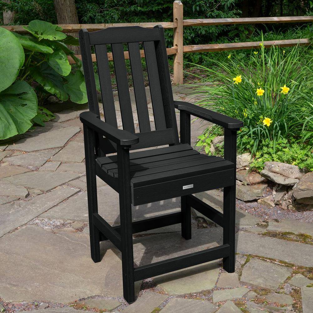Elegant Lehigh Black Poly Resin Outdoor Counter Height Armchair