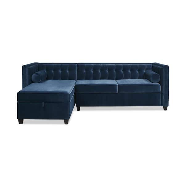 Jennifer Taylor Jack 100 in. W Square Arm 2-Piece Velvet L-Shape Sectional Sofa in Dark Navy Blue with Reversible Chaise