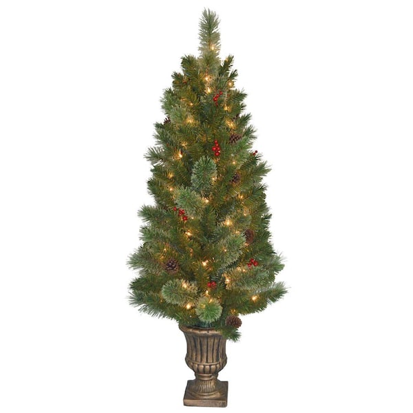National Tree Company 4.5 ft. Cashmere Cone and Berry Decorated Potted Artificial Christmas Tree in Urn with 100 Clear Lights