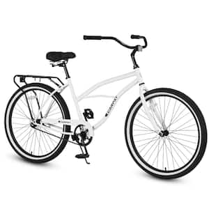 White 26 in. Beach Cruiser Bike for Men and Women Steel Frame Single Speed Drivetrain Upright Comfortable Rides