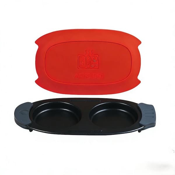 Dual-Zone Microwave Egg Cooker with Non-Stick Coating Silicone  Metal, Portable for Home and Travel in Red