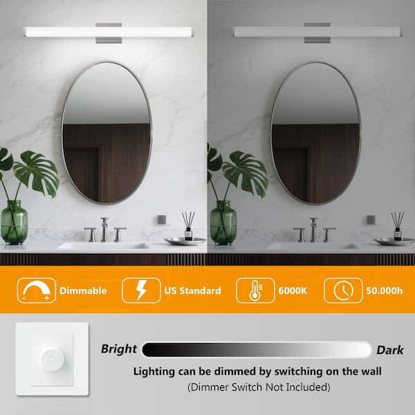 41 in. 1-Light Chrome Modern Dimmable LED Vanity Light Bar 6000K Mirror Light with Acrylic Shade