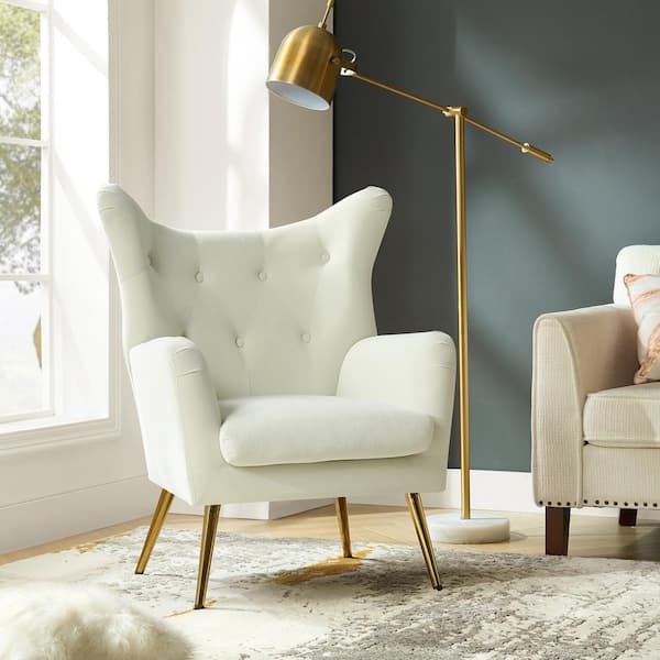 Jacob Golden Leg Ivory Tufted Wingback Chair