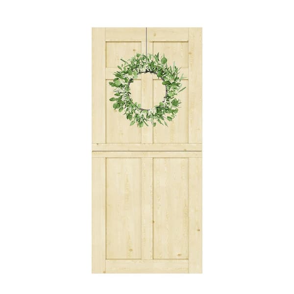36 in. x 80 in. Solid Pine Universal 6-Panel Dutch Door with Eucalyptus Wreath Unfinished Wood Front Door Slab