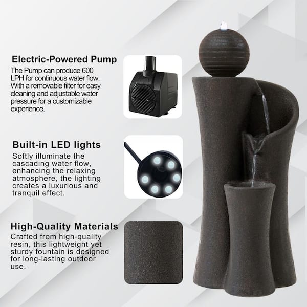 41" Modern Sphere Curve Cascading Tiered Fountain, Resin